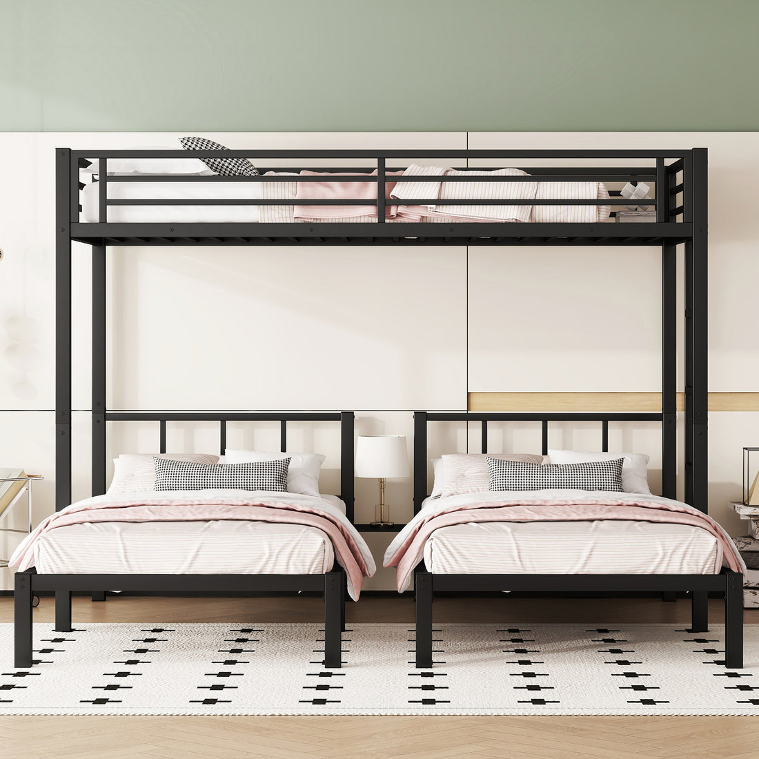 Twin Over Twin & Twin Bunk Beds For 3, Twin Xl Over Twin & Twin Bunk Bed Metal Triple Bunk Bed, Black Black Metal