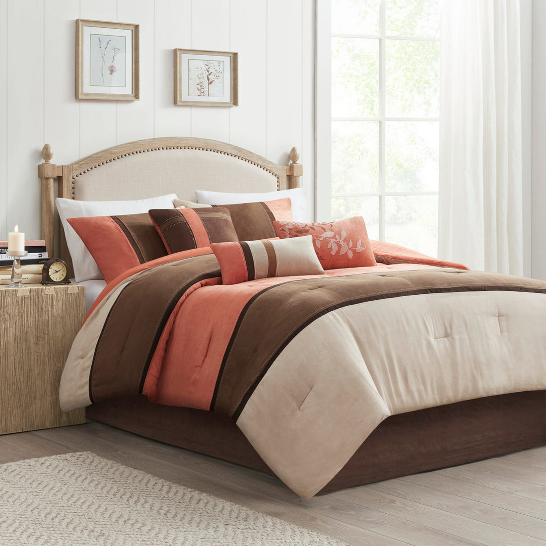 7 Piece Faux Suede Comforter Set Coral Queen Queen Coral Polyester