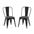 2Pc Modern High Gloss Black Metal Dining Room Kitchen Bar Chairs Contemporary Aesthetic 18 Inch Seat Height Standard Dining Black Dining Room Wipe Clean Square Contemporary,Industrial,Modern Dining
