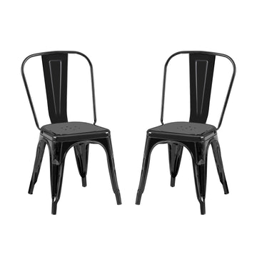 2Pc Modern High Gloss Black Metal Dining Room Kitchen Bar Chairs Contemporary Aesthetic 18 Inch Seat Height Standard Dining Black Dining Room Wipe Clean Square Contemporary,Industrial,Modern Dining