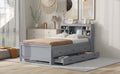 Twin Size Platform Bed With Storage Headboard, Usb, Twin Size Trundle And 3 Drawers, Gray Box Spring Not Required Twin Gray Wood Bedroom Bed Frame Solid Wood Mdf