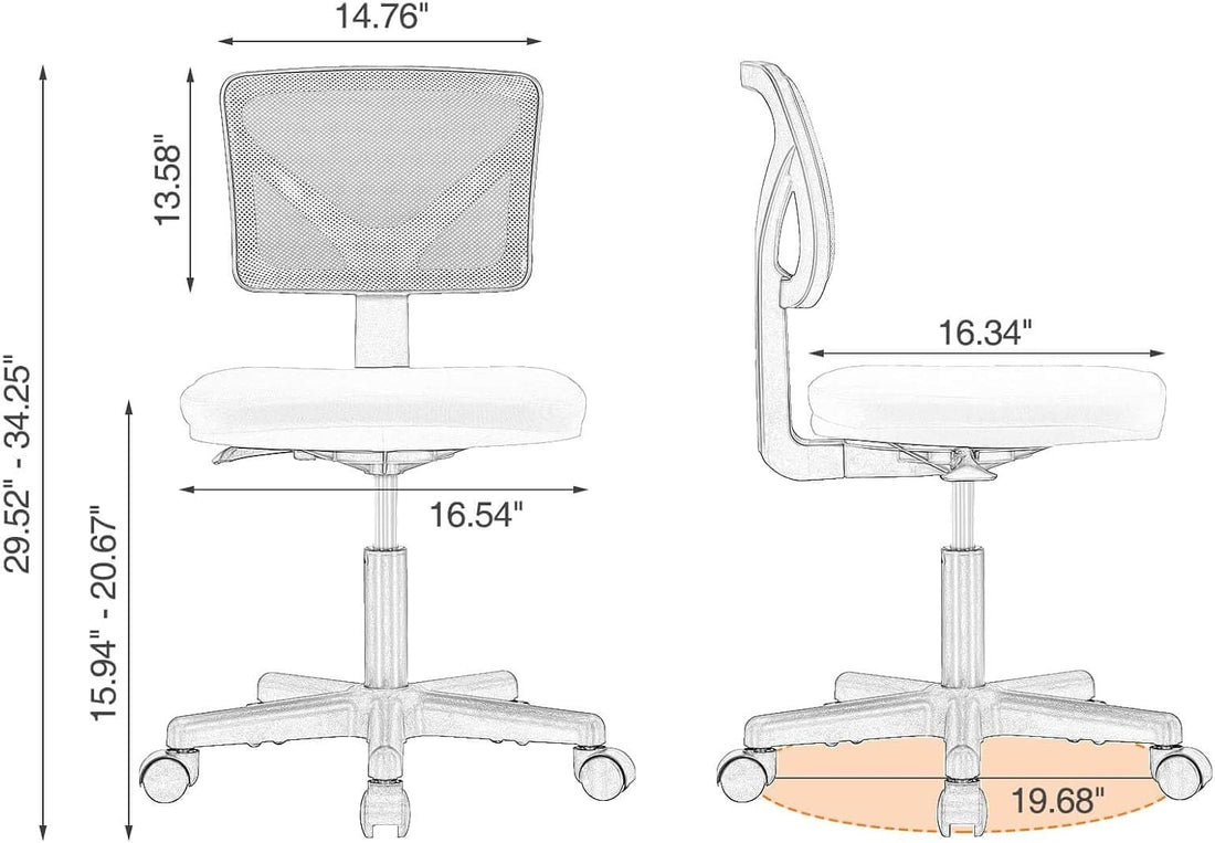 Low Back Mesh Armless Office Chair,Swivel Rolling Computer Chair No Arms With Lumbar Support, Grey Grey Metal