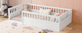 Twin Floor Bed Frame With Fence, Wood Kids Floor Beds Frame For Bedroom Playroom,White Twin White Pine