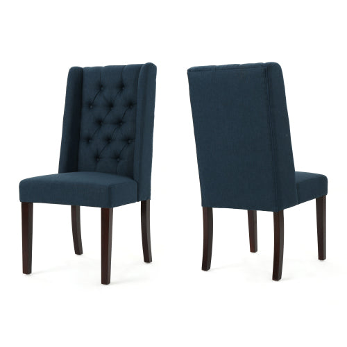 Dining Chair Navy Blue Wood Fabric