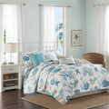 6 Piece Cotton Sateen Quilt Set With Throw Pillows Aqua King Cal King King Aqua Cotton