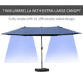 Outsunny Patio Umbrella 15' Steel Rectangular Outdoor Double Sided Market With Base, Sun Protection & Easy Crank For Deck Pool Patio, Dark Blue Blue Steel