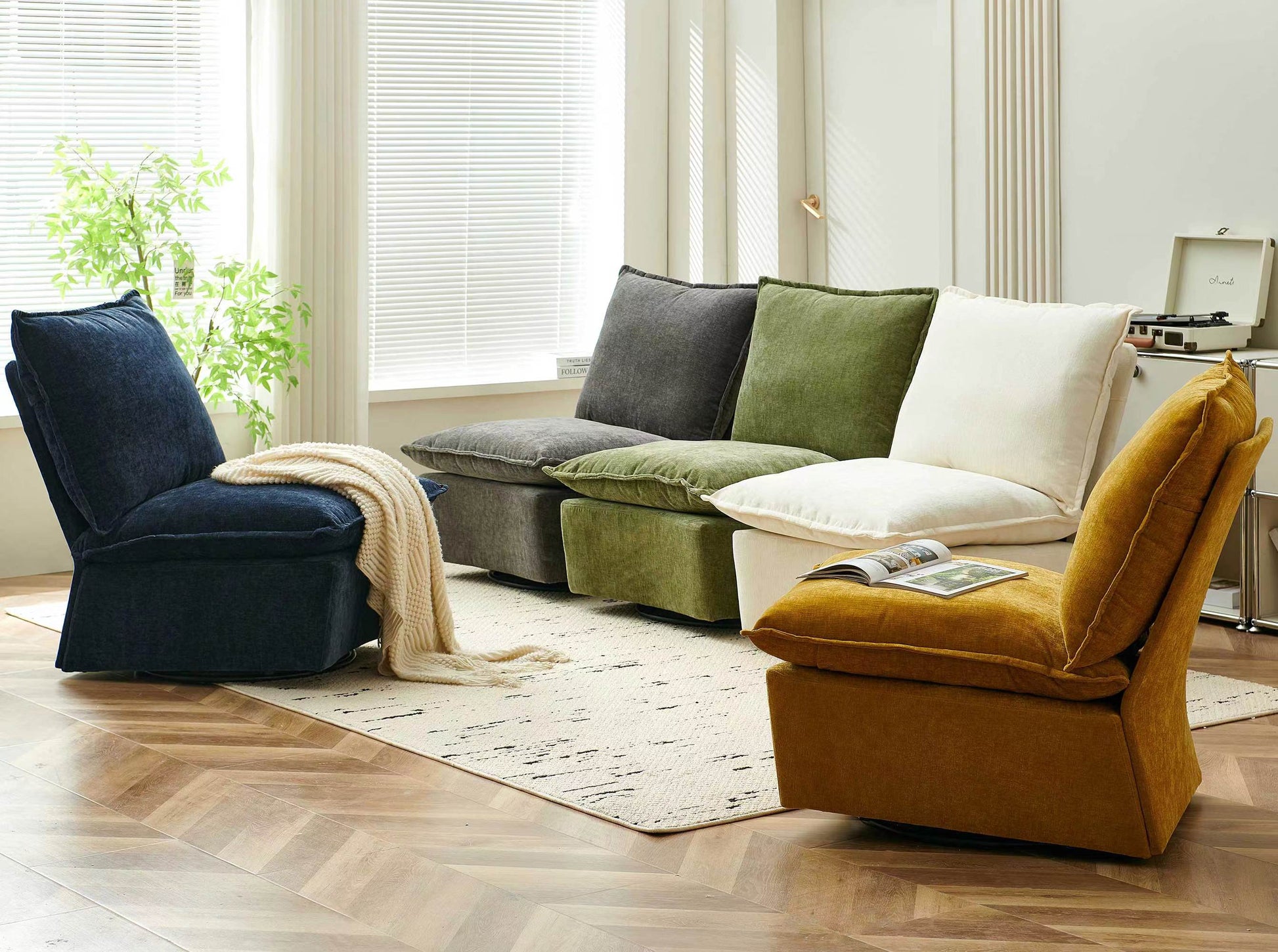 Detachable Green Chenille Single 360 Swivel Rocking Rocker,360 Swivel Sofa Chair & Single Sofa Lounge, Comfortable Seating For Living Room & Bedroom,Green Sofa 1Pc Green Primary Living Space Modern Foam Chenille