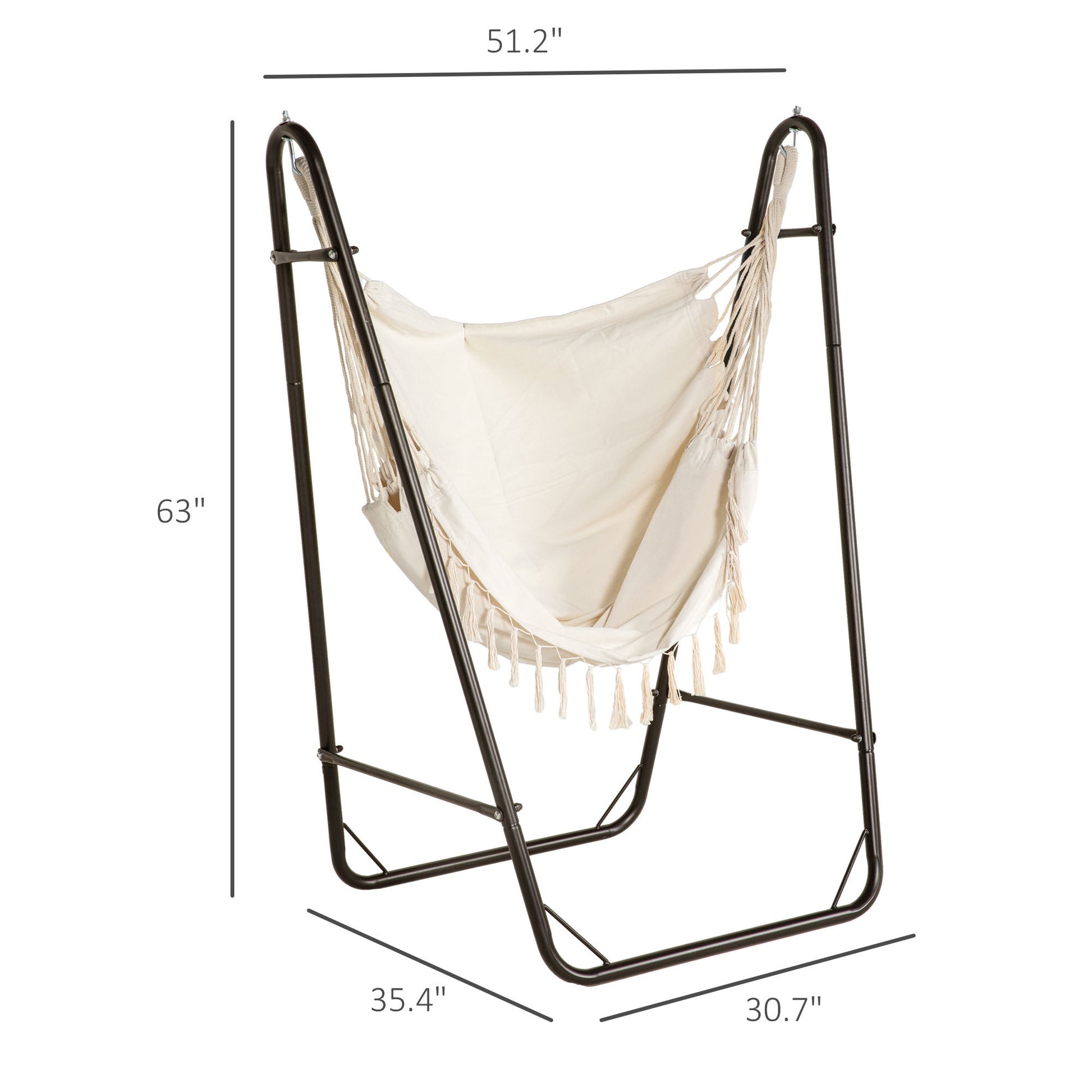 Outsunny Patio Hammock Chair With U Shape Stand, Outdoor Hammock Swing Hanging Lounge Chair With Side Pocket, Brown Cream White White Steel