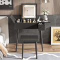 27.9'' Black Makeup Vanity Desk With Flip Top Mirror And Led Light, Dressing Table With Charging Station, 2 Drawers And Fold Up Panel, Vanity Set With Cushioned Stool For Bedroom Black