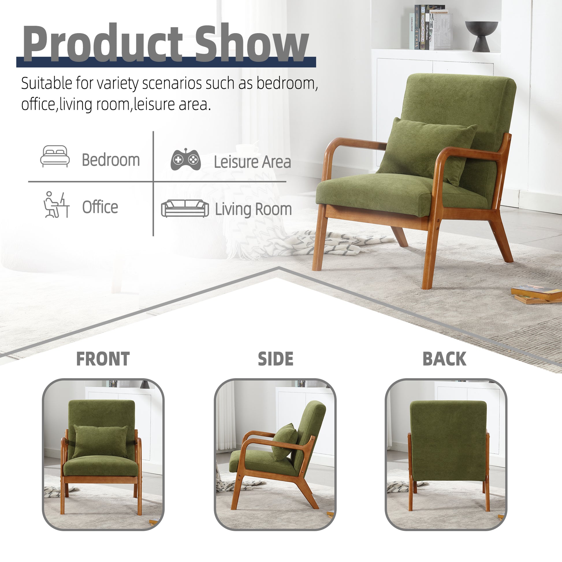 Coolmore Modern Accent Chair, Solid Wood Padding Lounge Armchairs With One Pillow For Living Room, Bedroom, Guest Room Green Green Rubberwood Foam Velvet