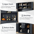 Coffee Bar Cabinet Kitchen Cabinet With Storage, Farmhouse Wine Cabinet With Drawers Shelves And Cabinets, Buffet Cabinet Wine & Glass Racks For Dining Room, Kitchen, Dark Blue Antique Blue Particle