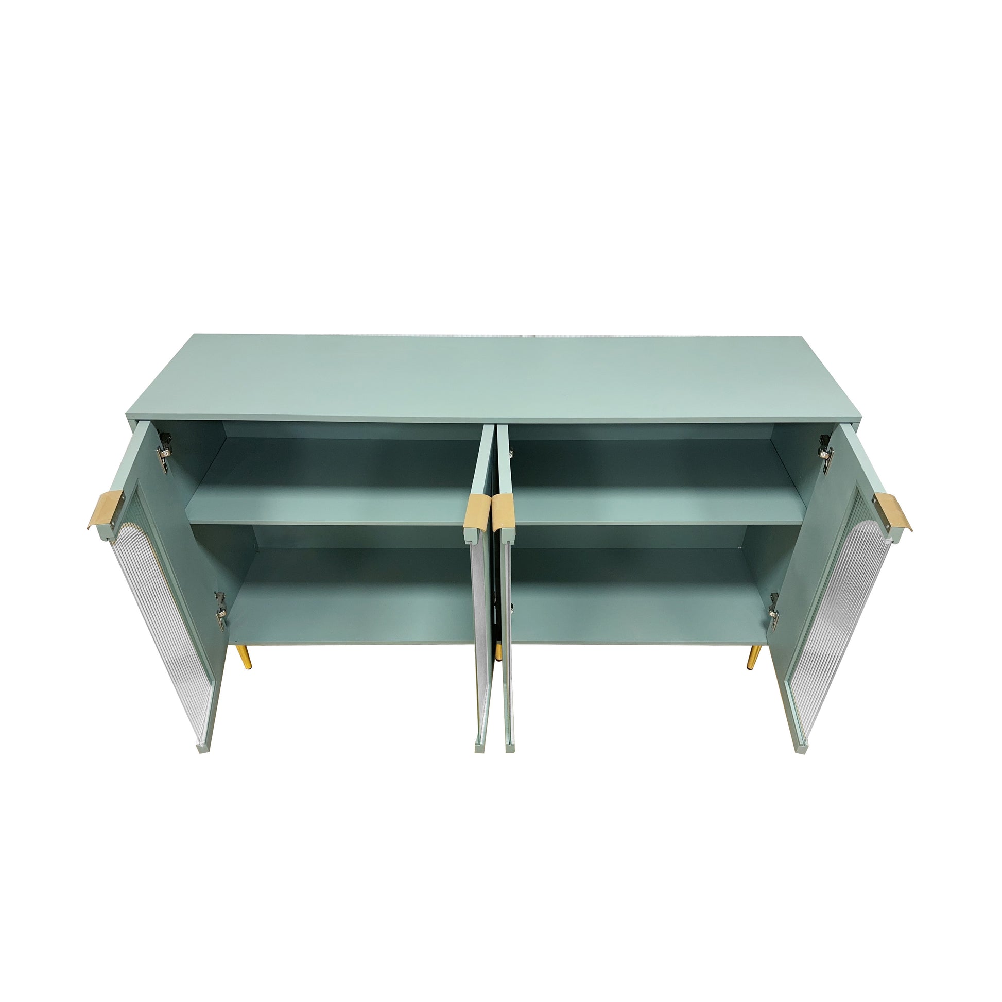 Accent Cabinet Lacquered Wooden Cabinet With 4 Glass Doors Sideboard Buffet Server Cabinet Storage Cabinet, For Living Room, Entryway, Hallway, Office, Kitchen And Dining Room, Mint Green Lacquered