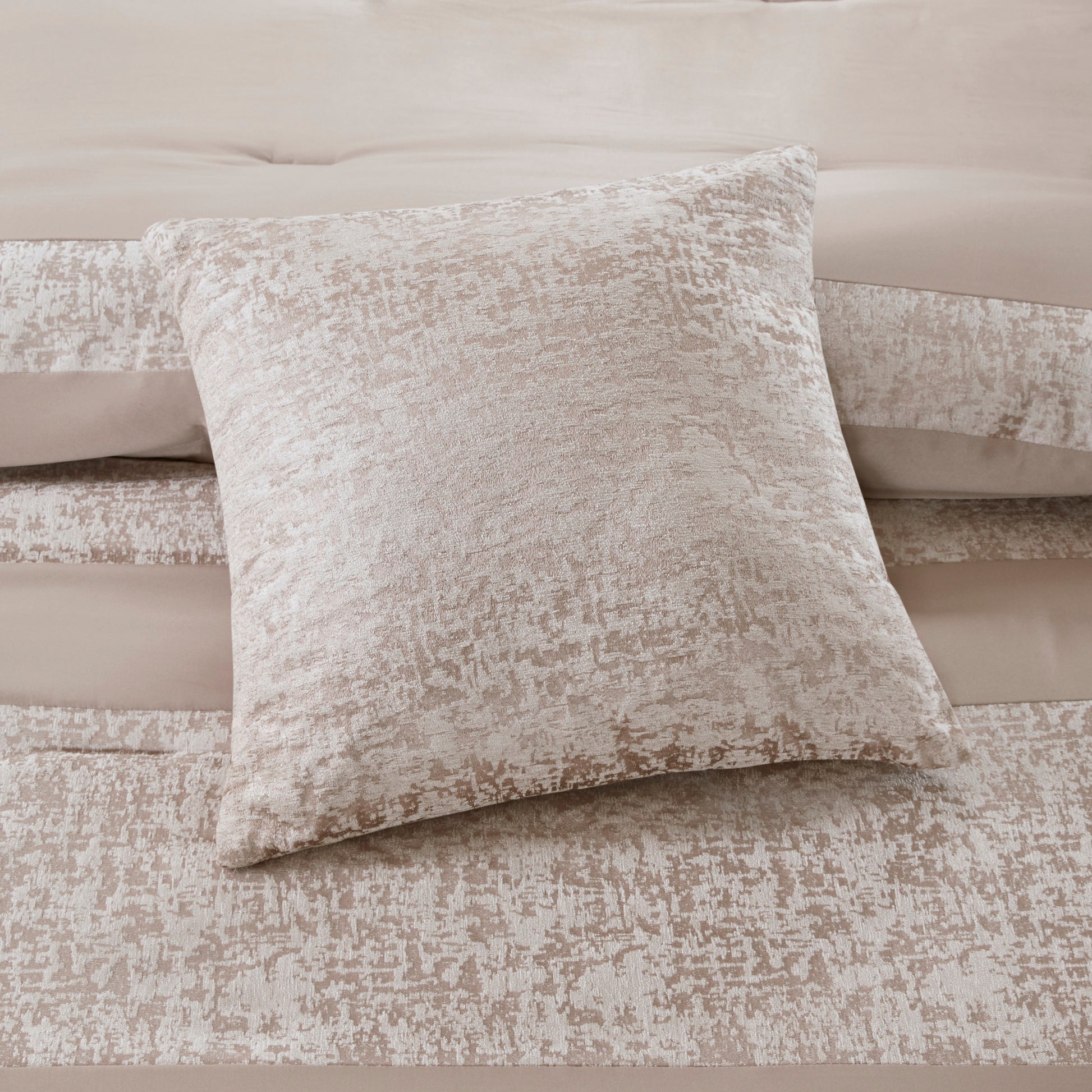 7 Piece Chenille Jacquard Comforter Set Taupe Cal King California King Multicolor Polyester