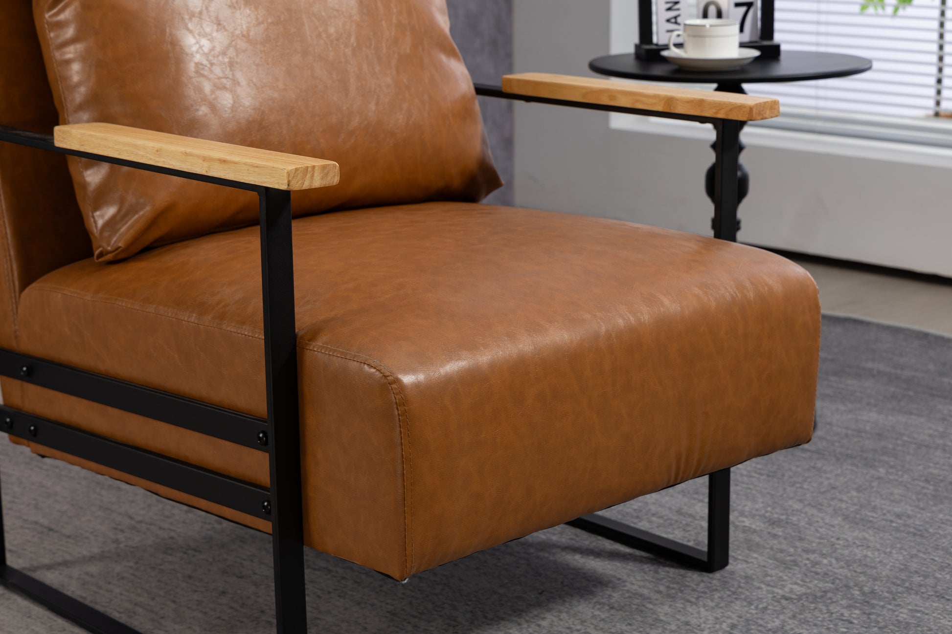 Leather Accent Chair Guest Chair For Living Room, Mid Century Armchair For Bedroom Brown Leather Brown Pu