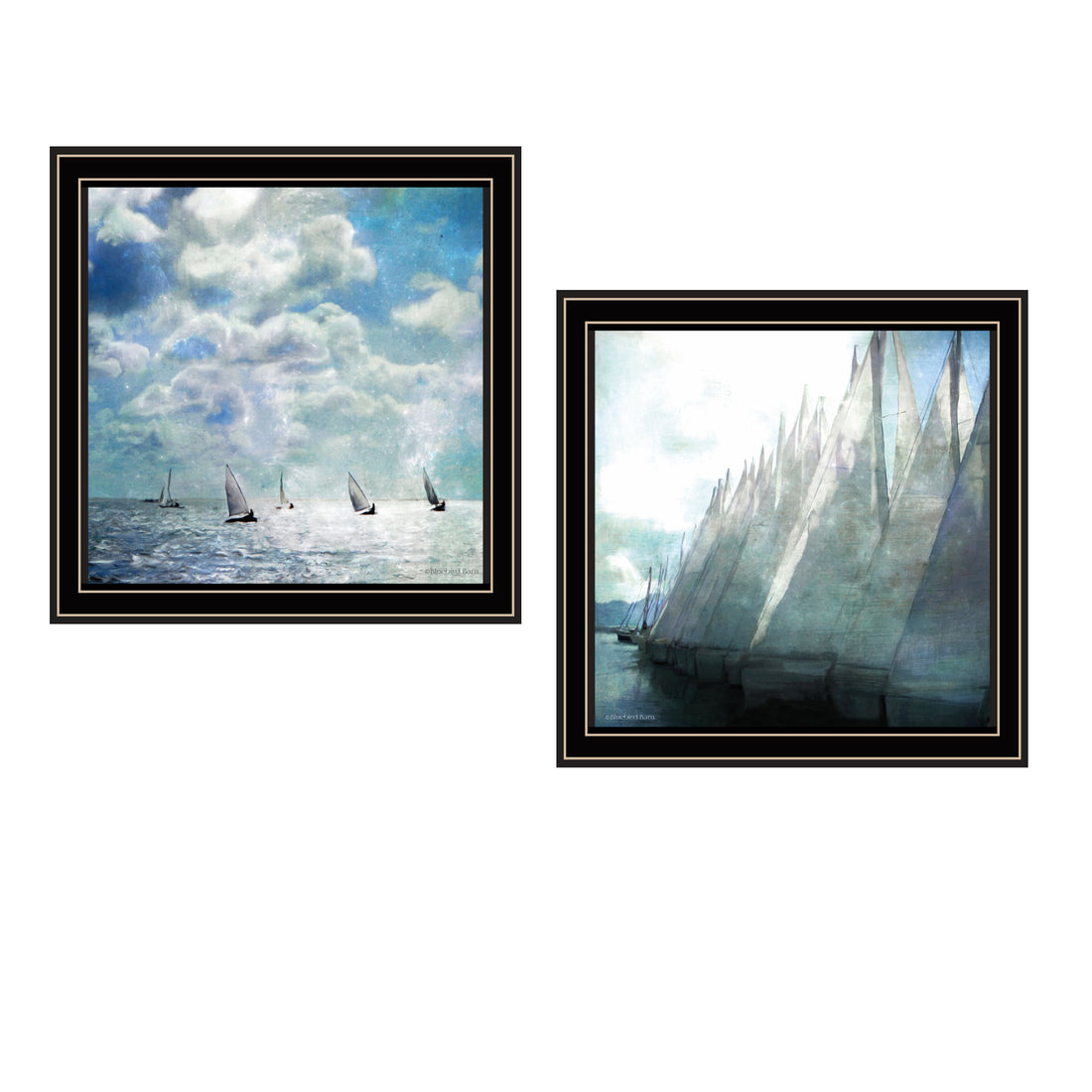 2 Pc Vignette Sail Away Black Framed Wall Art For Living Room, Bedroom Wall Art Print For Home Decor By Bluebird Barn Multicolor Wood Paper