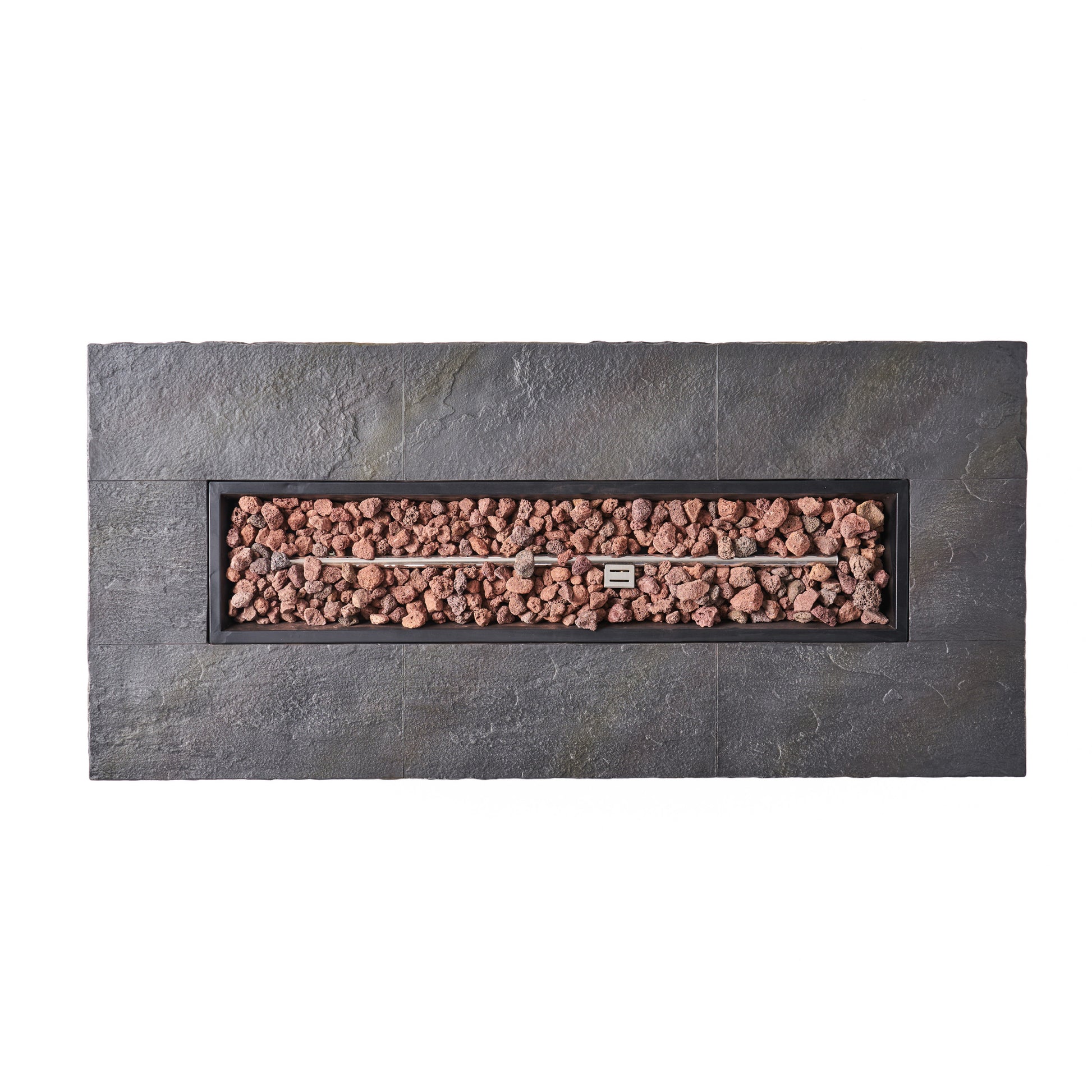 56" Outdoor 40,000 Btu Rectangular Mgo Concrete Propane Fire Pit, Stone Pattern Tank Cover Not Included Stone Gray Magnesium Oxide