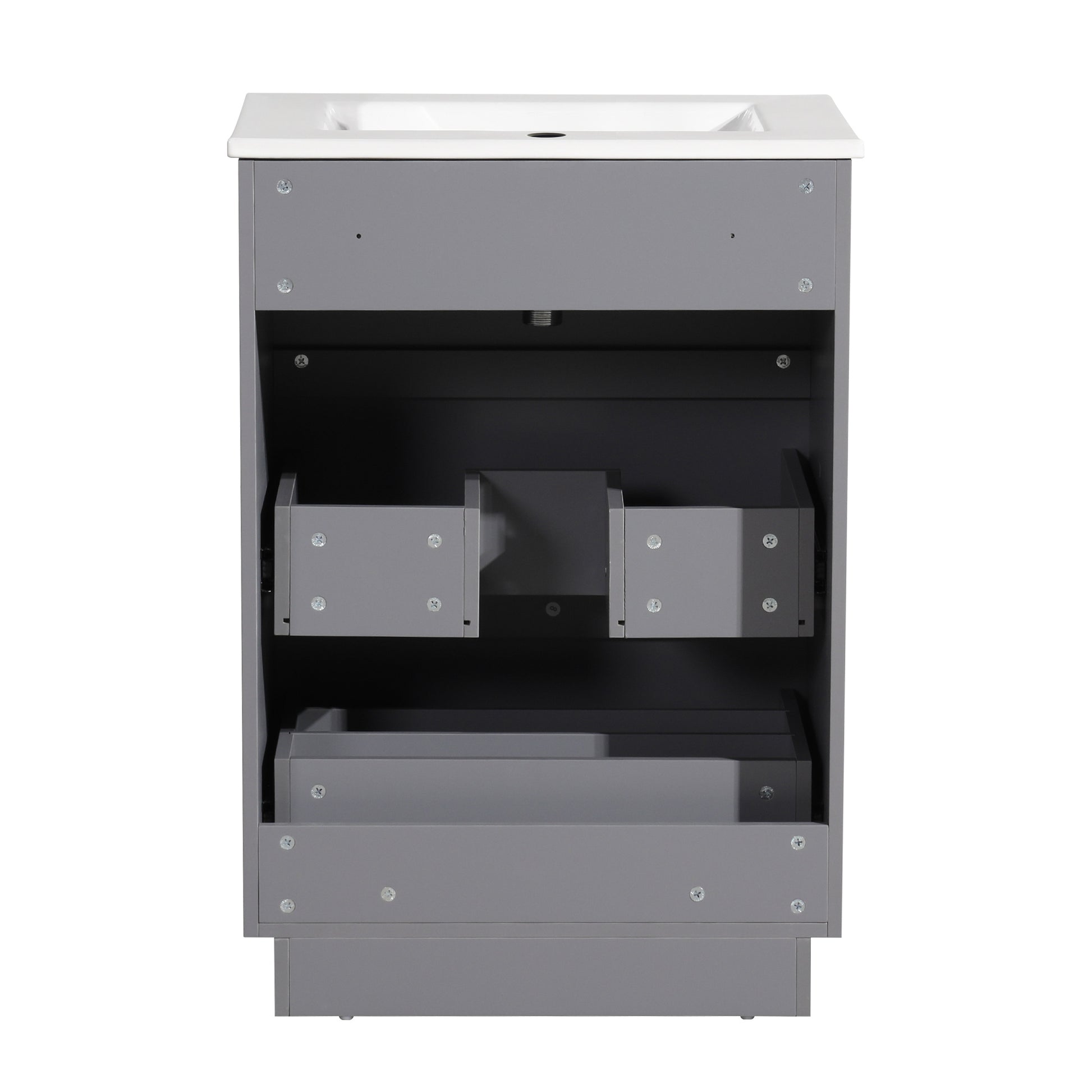 24 Inch Bathroom Vanity With Ceramic Sink Set, Modern Freestanding Bathroom Storage Cabinet With 2 Drawers, Floor Standing Bath Vanity Combo, Gray Grey Mdf