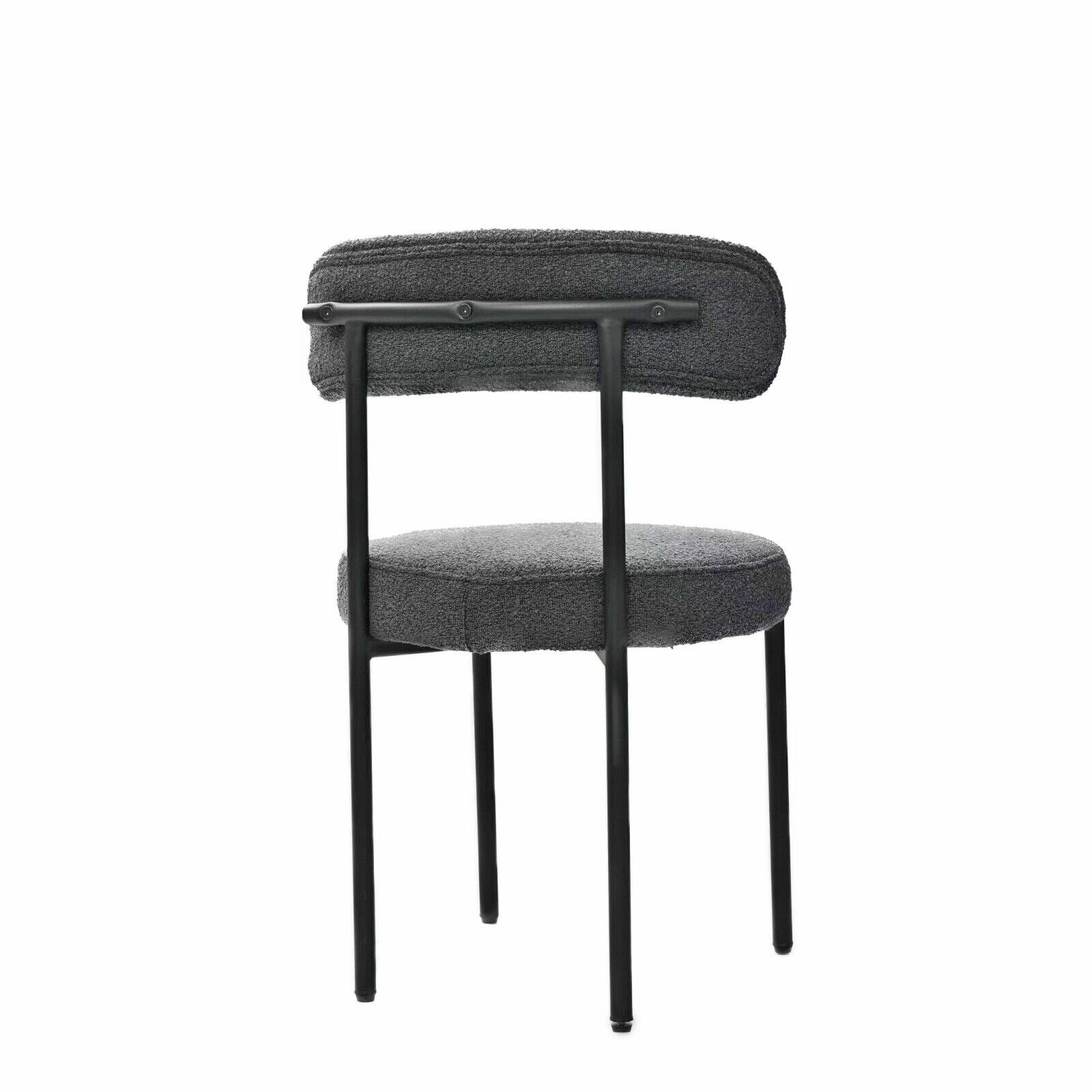 Grey Boucle Dining Chairs Set Of 2,Mid Century Modern Curved Backrest Chair,Round Upholstered Kitchen Chairs Metal Grey Dining Room Round Modern Velvet