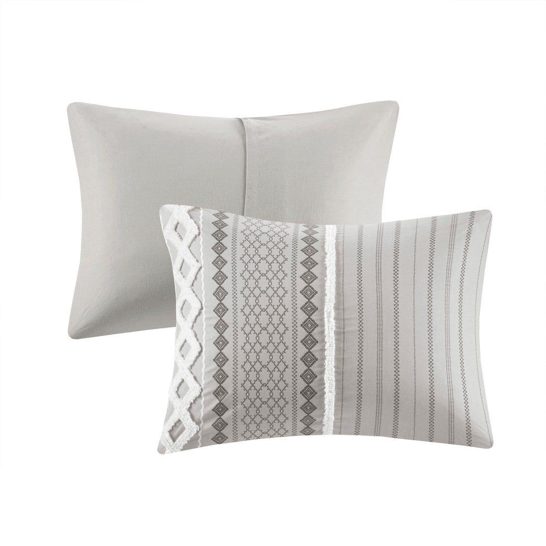 Cotton Printed Comforter Set With Chenille Gray Full Queen Queen Gray Cotton