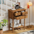 Narrow Console Table, Slim Sofa Table With Three Storage Drawers And Bottom Shelf Natural Natural Solid Wood Mdf
