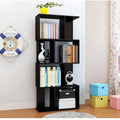 Dfw 4 Tier Storage Shelf S Shaped Bookcase, Multifunctional Wooden Display Decor Furniture, Free Standing Industrial Storage Rack For Living Room Bedroom Office, Modern 4 Shelf Bookcase 1 Black 4