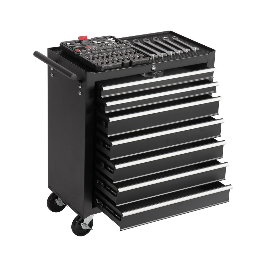 Rolling Tool Chest With 7 Drawer Tool Box With Wheels Multifunctional Tool Cart Mechanic Tool Storage Cabinet For Garage, Warehouse, Workshop, Repair Shop Black Steel