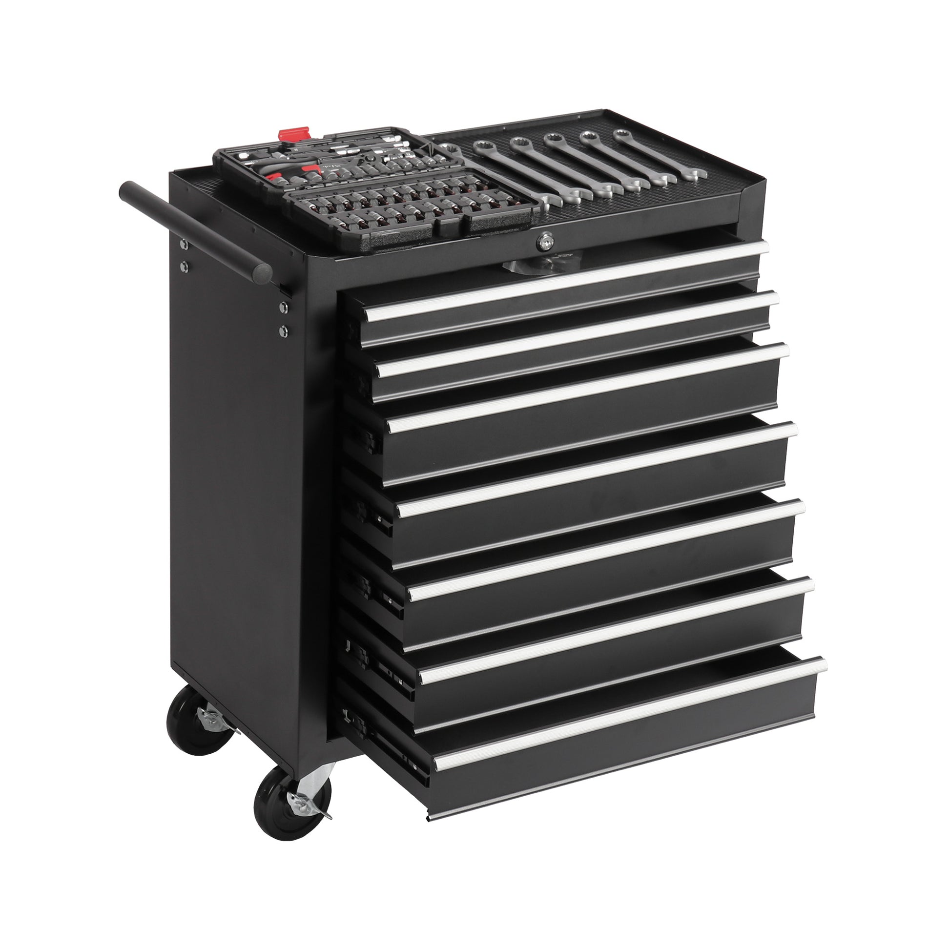 Rolling Tool Chest With 7 Drawer Tool Box With Wheels Multifunctional Tool Cart Mechanic Tool Storage Cabinet For Garage, Warehouse, Workshop, Repair Shop Black Steel