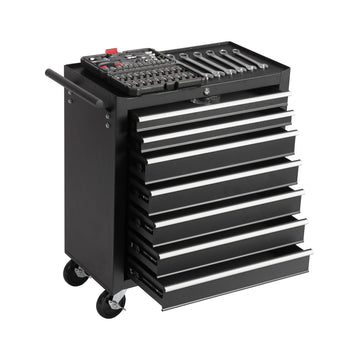 Rolling Tool Chest With 7 Drawer Tool Box With Wheels Multifunctional Tool Cart Mechanic Tool Storage Cabinet For Garage, Warehouse, Workshop, Repair Shop Black Steel