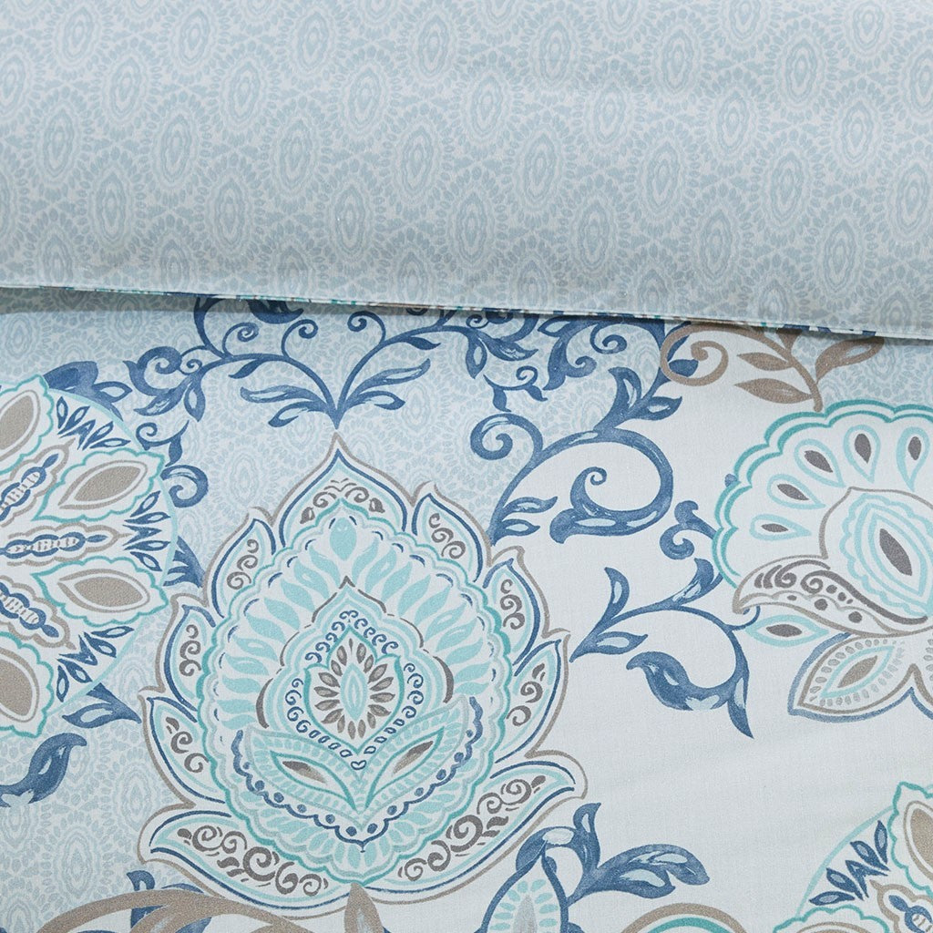 3 Piece Cotton Floral Printed Reversible Duvet Cover Set Queen Multicolor Polyester