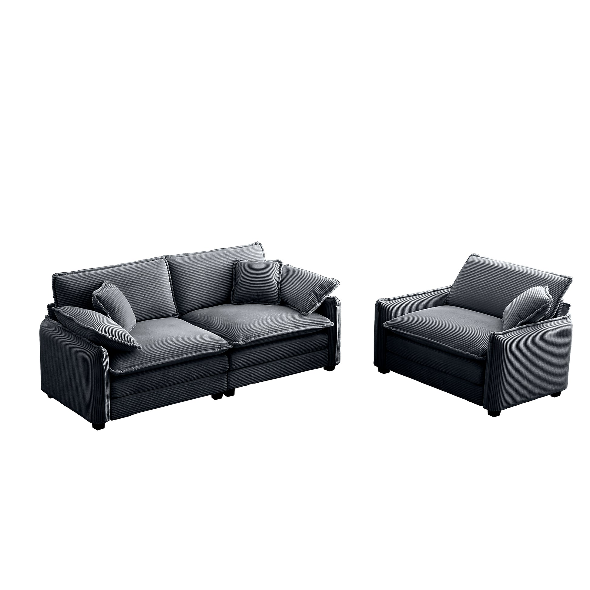 Modern Living Room Sofa Two Pieces Set, Suitable For Living Room And Small Apartment2 Pieces Sofa Set Consists Of A Single Seat Sofa And A 2 Seater Sofas,Grey Corduroy Grey Corduroy 3 Seat