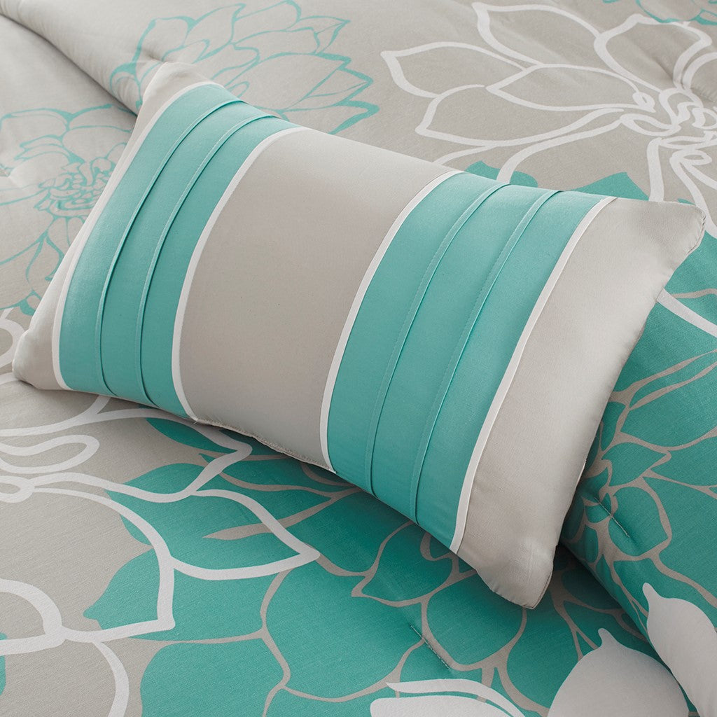 Printed Cotton Sateen Comforter Set Aqua Cal King California King Aqua Cotton