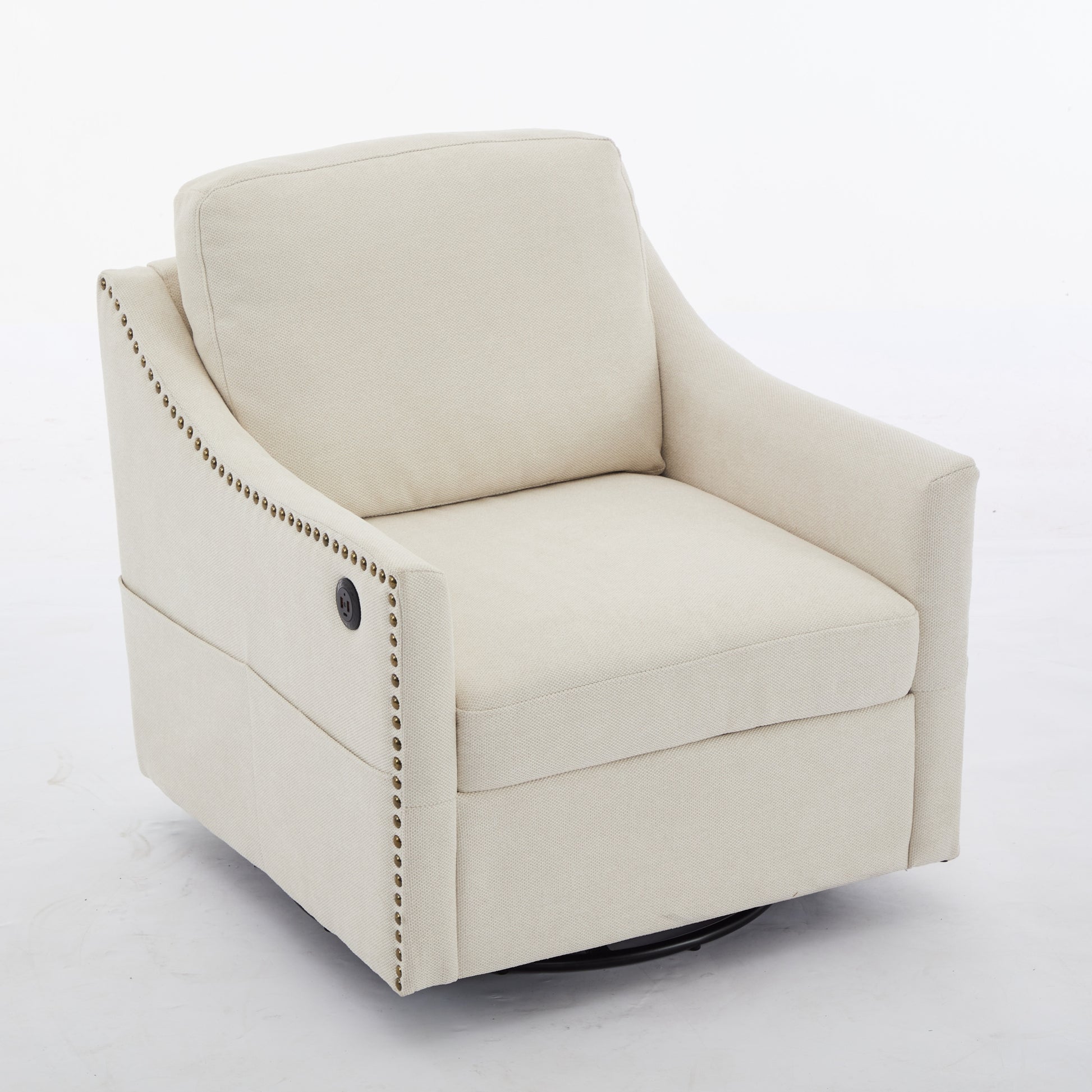 Cream White Fabric Swivel Rotating Accent Chair With Usb And Magazine Book For Living Room And Hotel Bed Room Cream White White Primary Living Space American Design,Classic,Modern Pine Foam Wood Fabric