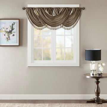 Faux Silk Waterfall Embellished Valance Bronze 38X46" Bronze Polyester