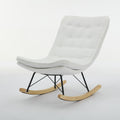 Lazy Rocking Chair,Comfortable Lounge Chair With Wide Backrest And Seat Wood Base, Upholstered Armless Rocker Chair For Living Room, Balcony,Bedroom And Patio Porch. White Cushion Iron White Primary Living Space Sponge Square Casual Rocking Chairs