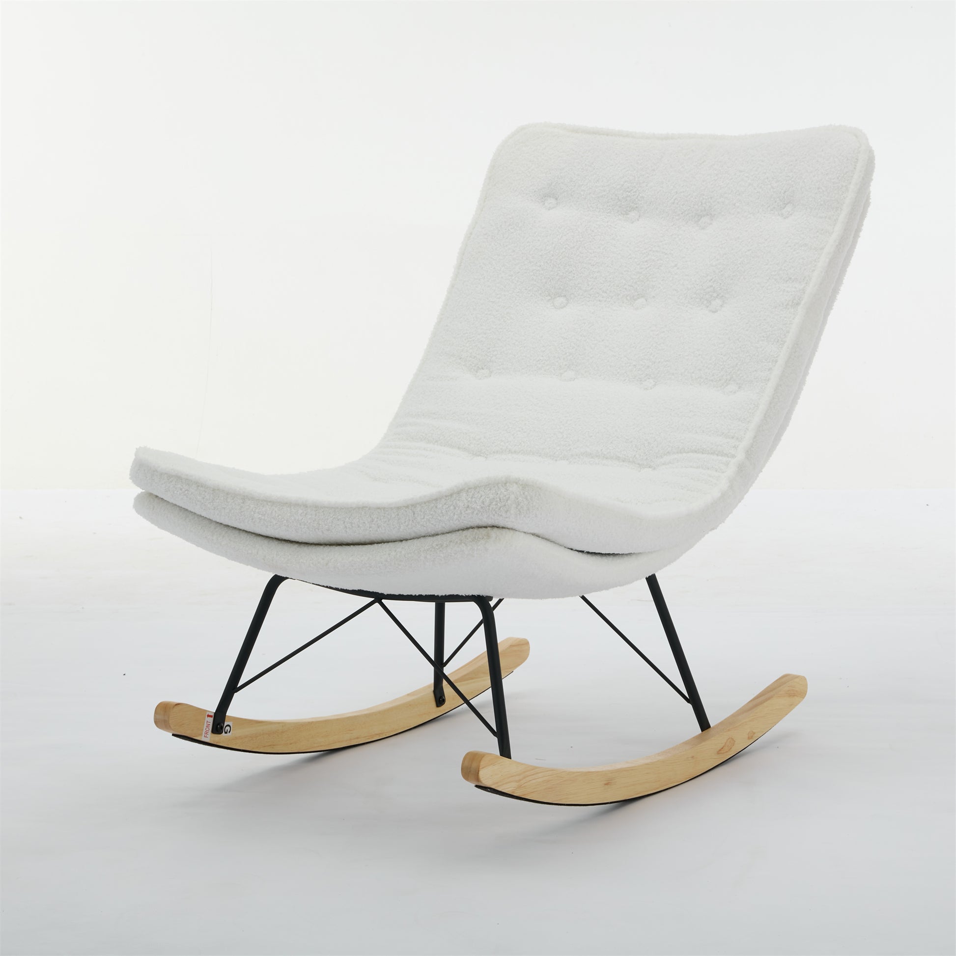 Lazy Rocking Chair,Comfortable Lounge Chair With Wide Backrest And Seat Wood Base, Upholstered Armless Rocker Chair For Living Room, Balcony,Bedroom And Patio Porch. White Cushion Iron White Primary Living Space Sponge Square Casual Rocking Chairs