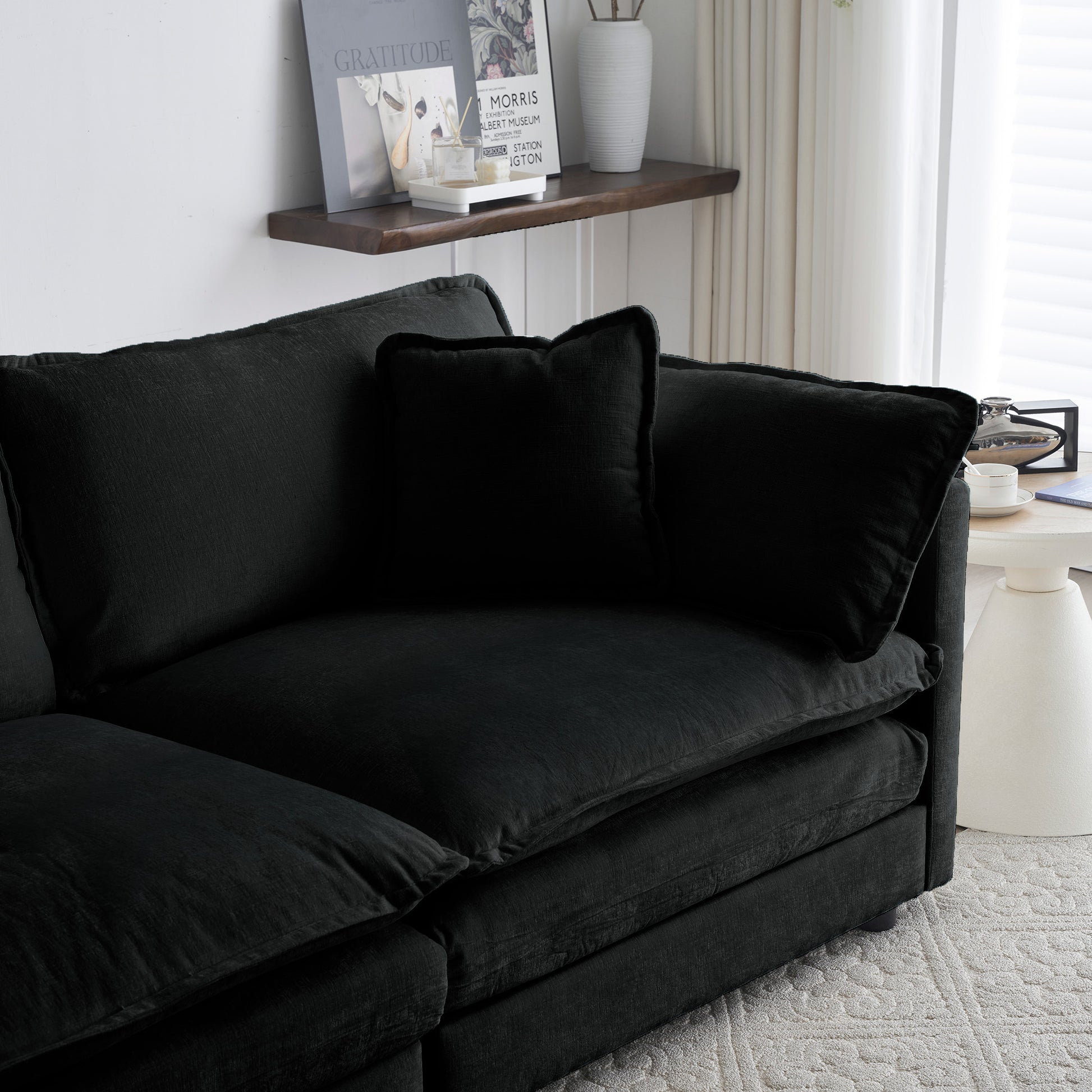 Comfy Deep Single Seat Sofa Upholstered Reading Armchair Living Room Chair Black Chenille Fabric1 Toss Pillow Black Chenille 1 Seat