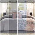 Printed Cotton Sateen Comforter Set Grey Peach Cal King California King Grey Peach Polyester
