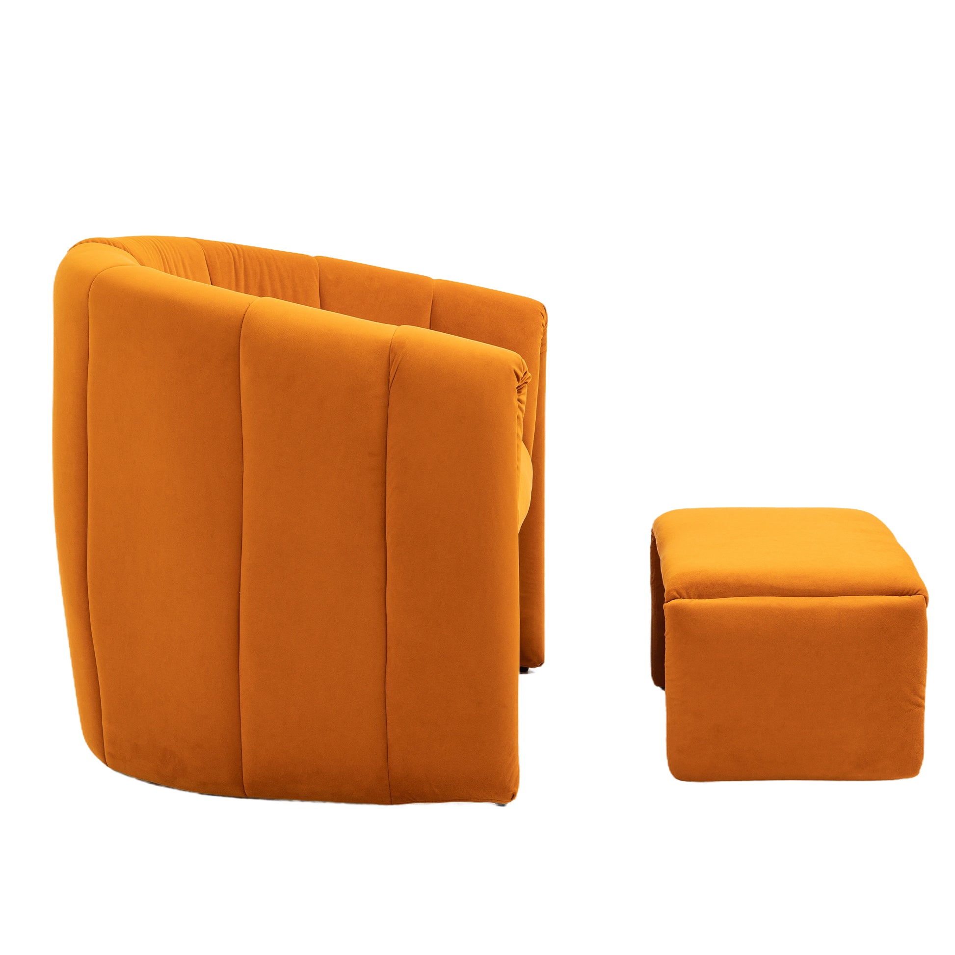 Coolmore Accent Chair With Ottoman, Mid Century Modern Barrel Chair Upholstered Club Tub Round Arms Chair For Living Room Bedroom Office Orange Velvet Orange Foam Velvet