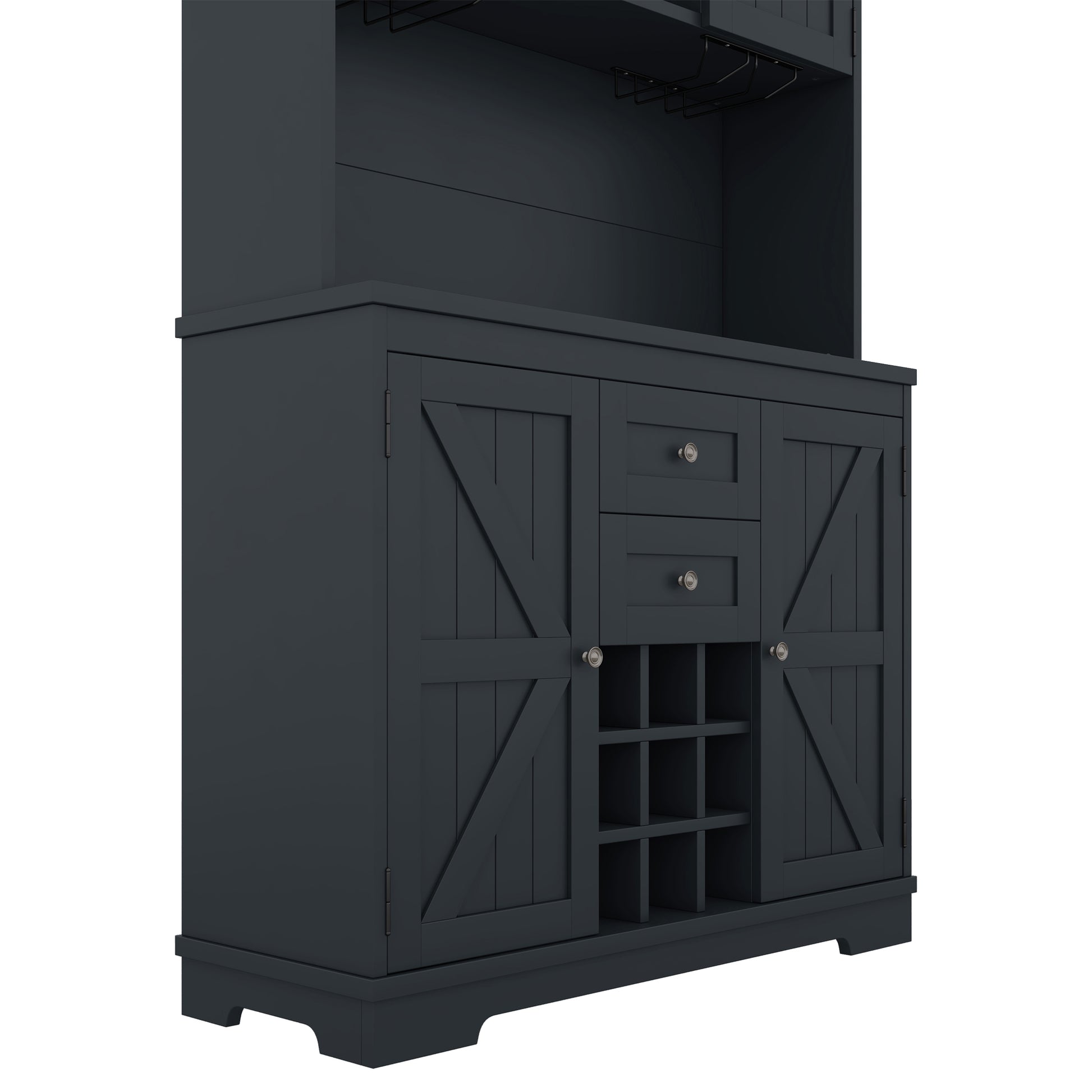 Coffee Bar Cabinet Kitchen Cabinet With Storage, Farmhouse Wine Cabinet With Drawers Shelves And Cabinets, Buffet Cabinet Wine & Glass Racks For Dining Room, Kitchen, Dark Blue Antique Blue Particle