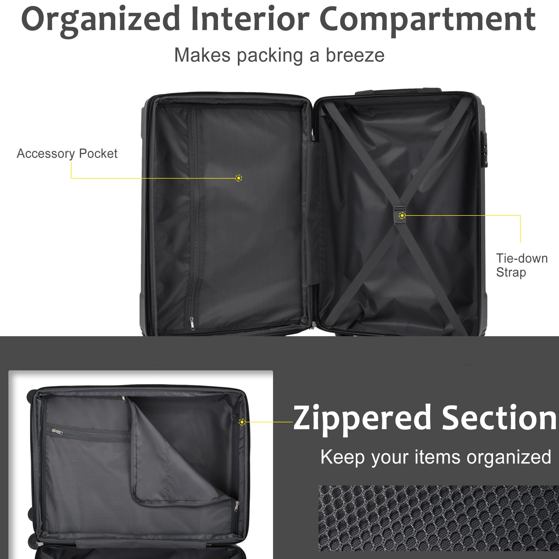 Hardshell Luggage, Lightweight Durable Abs Suitcases With Double Wheels, Expandable 28 Inch Checked Luggage 28" Single Luggage Black Abs