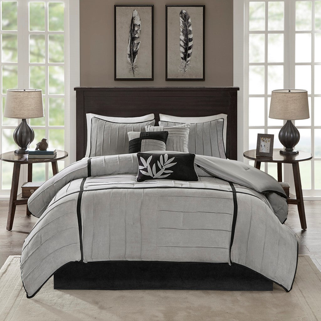 7 Piece Faux Suede Comforter Set Grey Queen Queen Grey Polyester