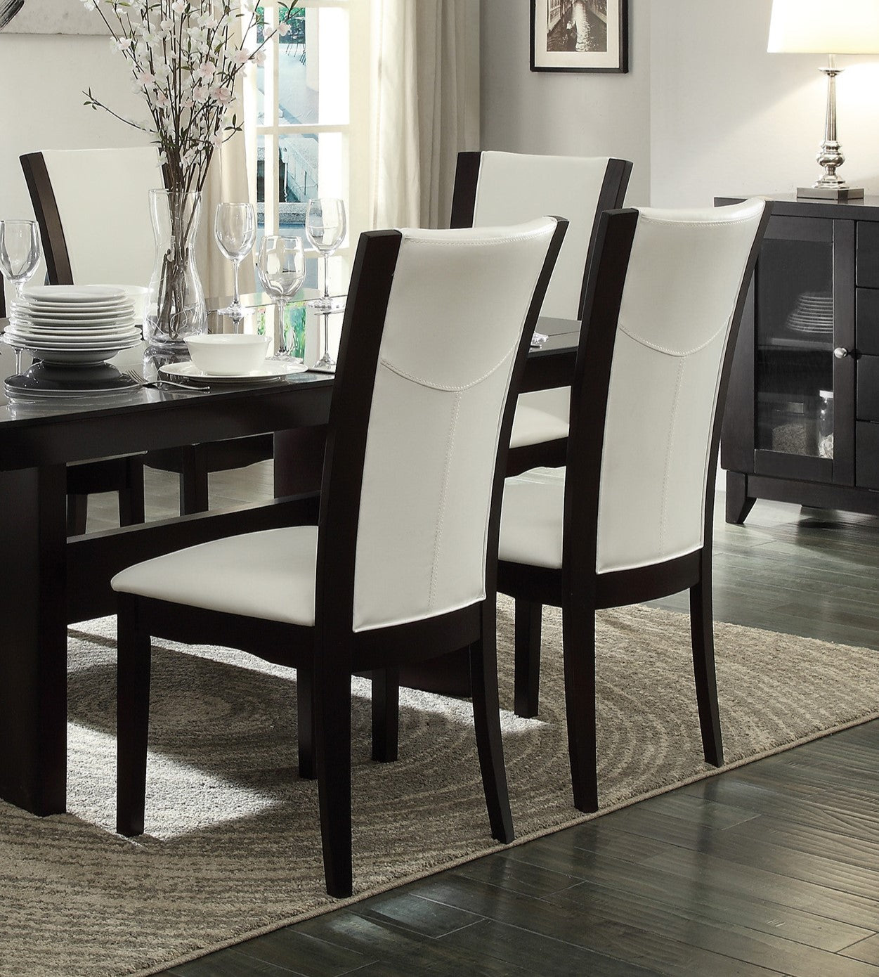 Modern Contemporary Dining Side Chairs Set Of 2 White Faux Leather Upholstered Espresso Finish Hardwood Solid Espresso Dining Room Side Chair Wood