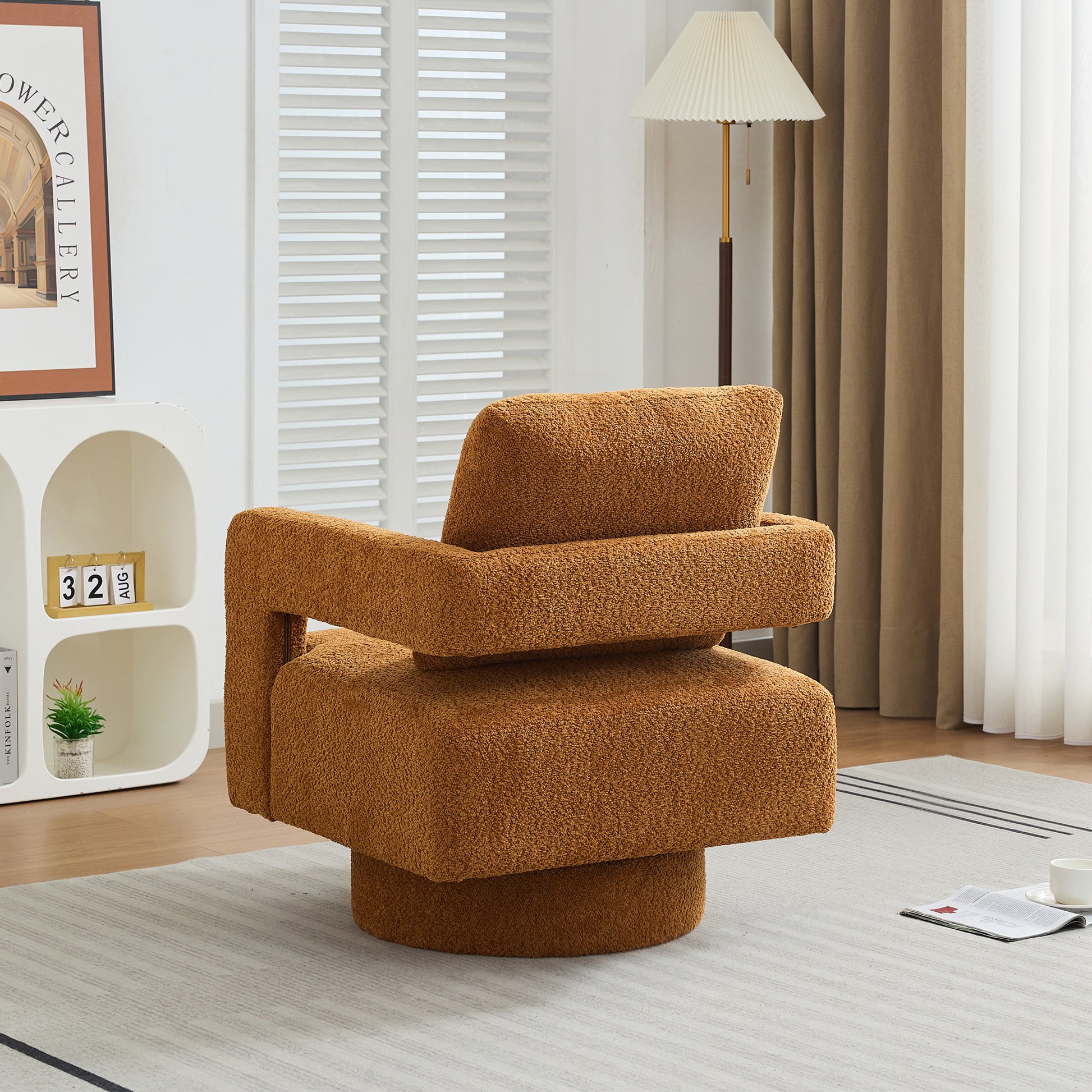 29.13" W Square Swivel Accent Chair, Modern Rotating Arm Chair With Open Back,360 Degree Rotation, Lounge Club Chair With Removable Back Cushion For Living Room, Hotel, Bed Room,Caramel Caramel