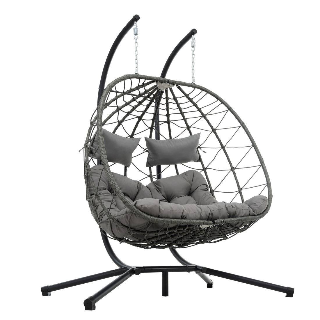 2 Persons Egg Chair With Stand Indoor Outdoor Swing Chair Patio Wicker Hanging Egg Chair Hanging Basket Chair With Stand For Bedroom Living Room Balcony Gray Steel