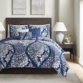 6 Piece Printed Cotton Quilt Set With Throw Pillows Indigo Full Queen Indigo Polyester