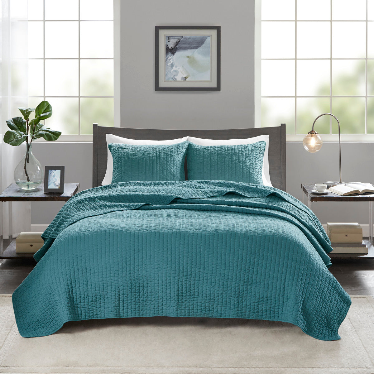 2 Piece Quilt Set Teal Twin Twin Xl Twin Teal Microfiber