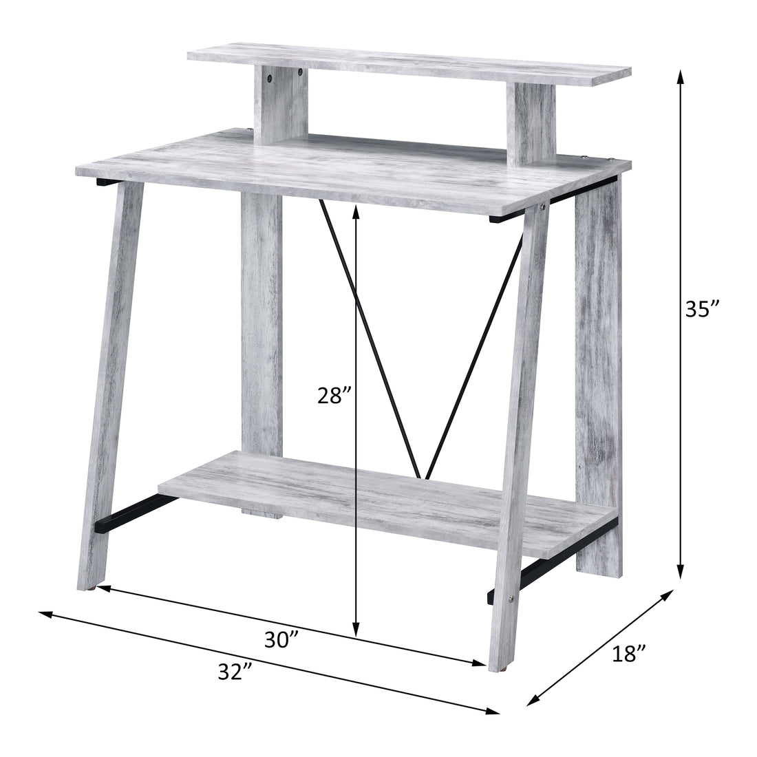 Nypho Antique White& Black Finish Writing Desk White Synthetic Wood