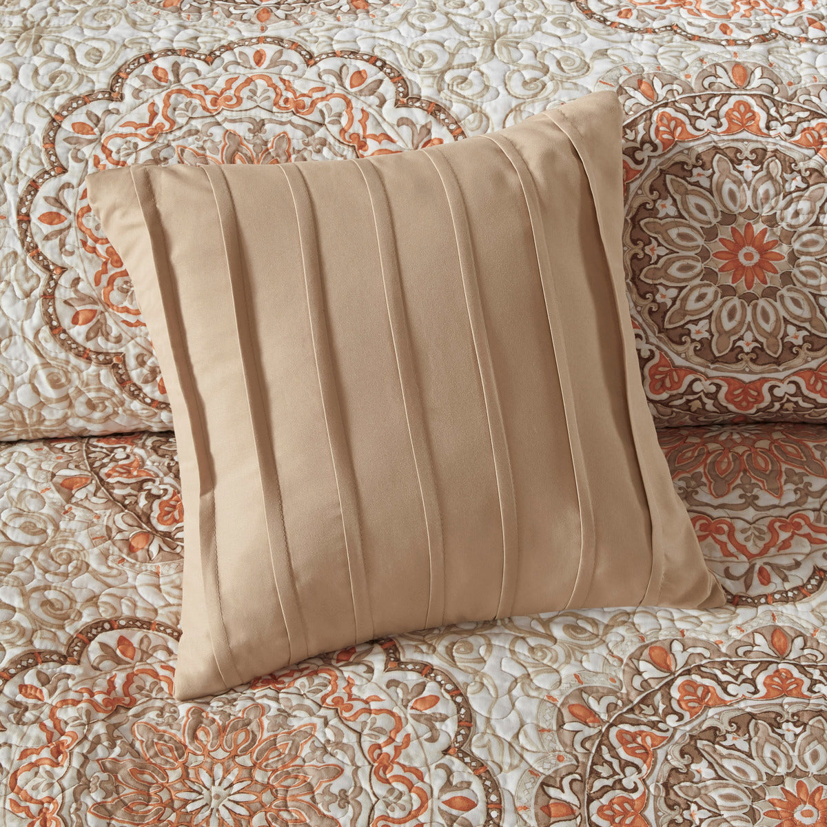 6 Piece Reversible Quilt Set With Throw Pillows Orange Full Queen Orange Cotton