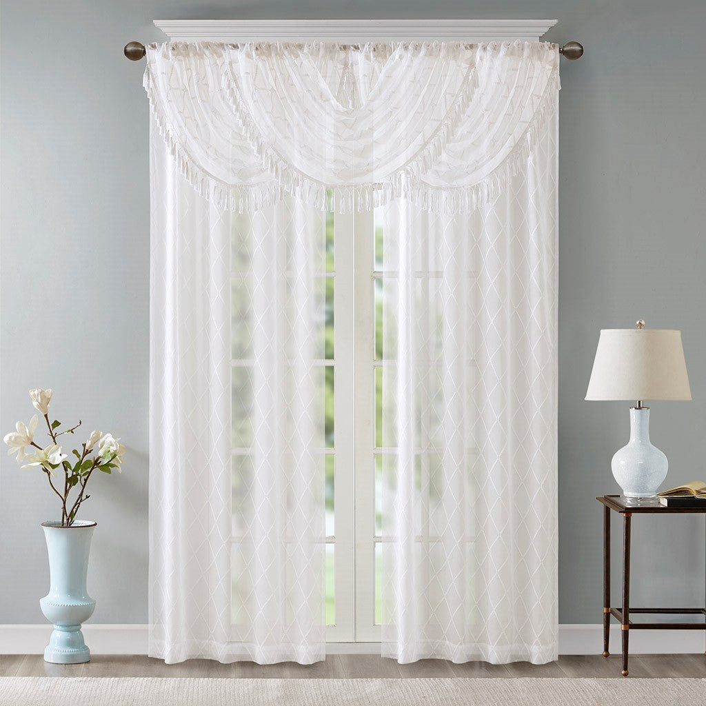 Diamond Sheer Embroidered Waterfall Valance White 38X46" White Polyester