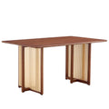 Chinese Country Retro Solid Wood Dining Table, Simple Modern Imitation Rattan Dining Table, Wooden Dining Table, Desk. Suitable For Dining Room, Living Room, Office Walnut Rubber Wood